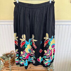 For You Spiegel Vintage Maxi Skirt Cotton Black Colorful Maxi stretch waist 1X